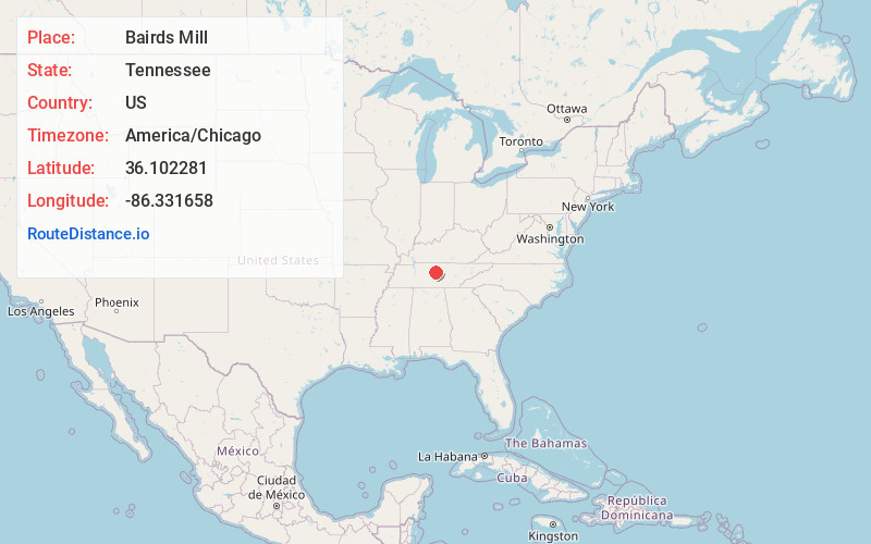 Map of Bairds Mill