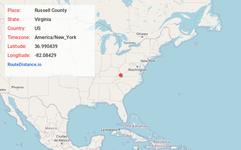 Map of Russell County