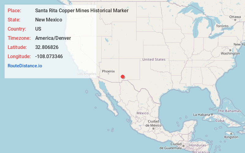Map of Santa Rita Copper Mines Historical Marker