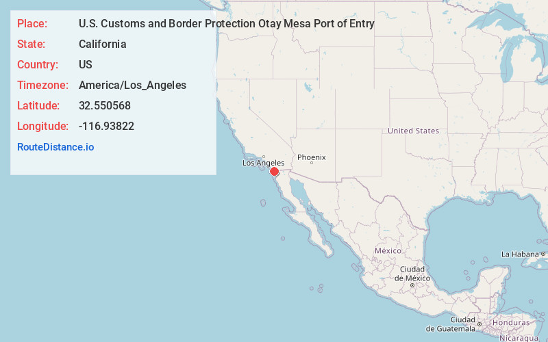 Map of U.S. Customs and Border Protection Otay Mesa Port of Entry