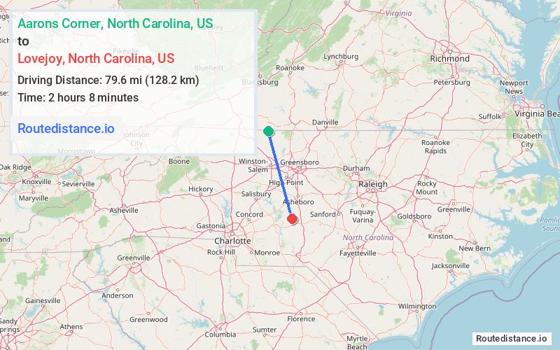 Route map from Aarons Corner to Lovejoy