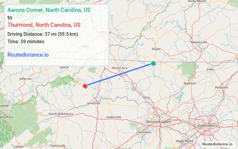 Route map from Aarons Corner to Thurmond