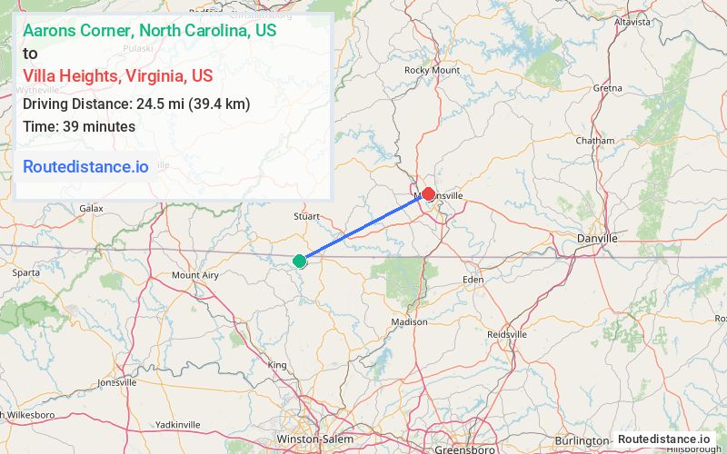 Route map from Aarons Corner to Villa Heights