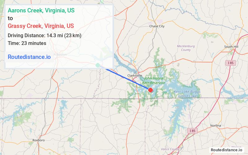 Route map from Aarons Creek to Grassy Creek