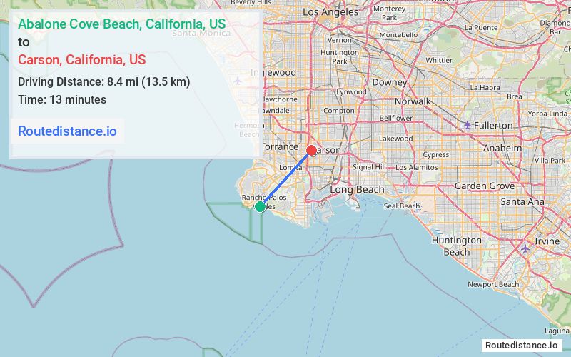 Route map from Abalone Cove Beach to Carson
