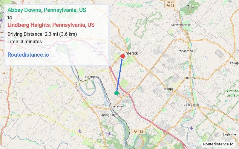 Route map from Abbey Downs to Lindberg Heights