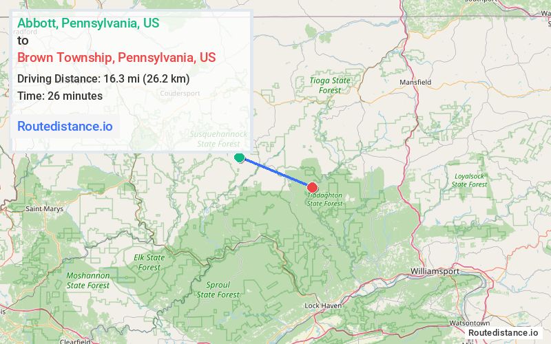 Route map from Abbott to Brown Township