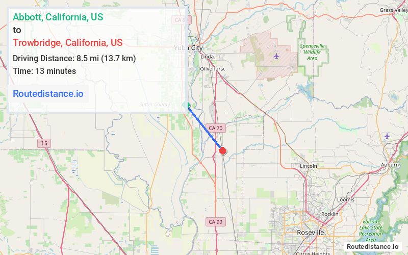 Route map from Abbott to Trowbridge