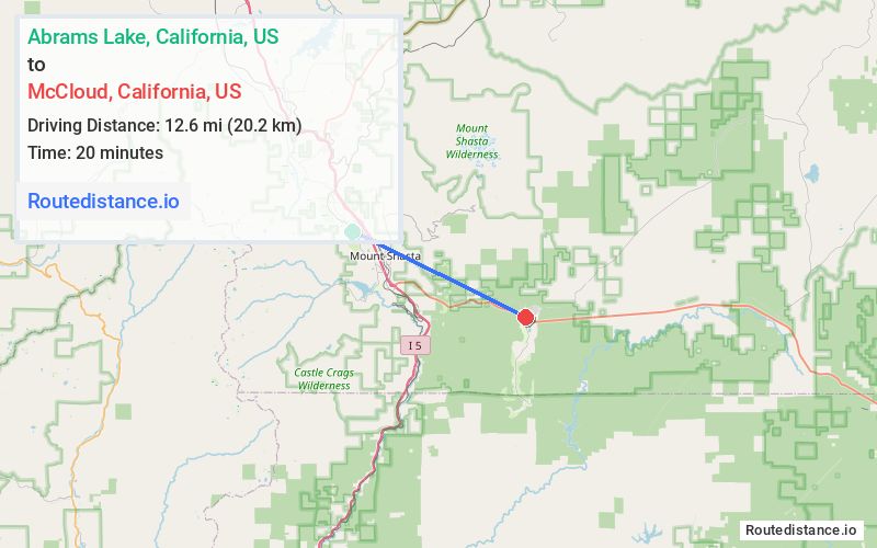 Route map from Abrams Lake to McCloud