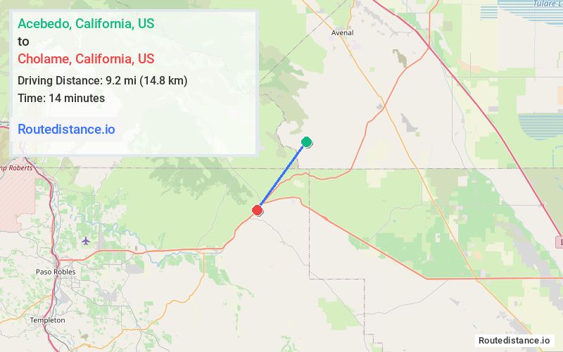 Distance from Acebedo to Cholame