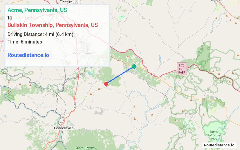 Route map from Acme to Bullskin Township