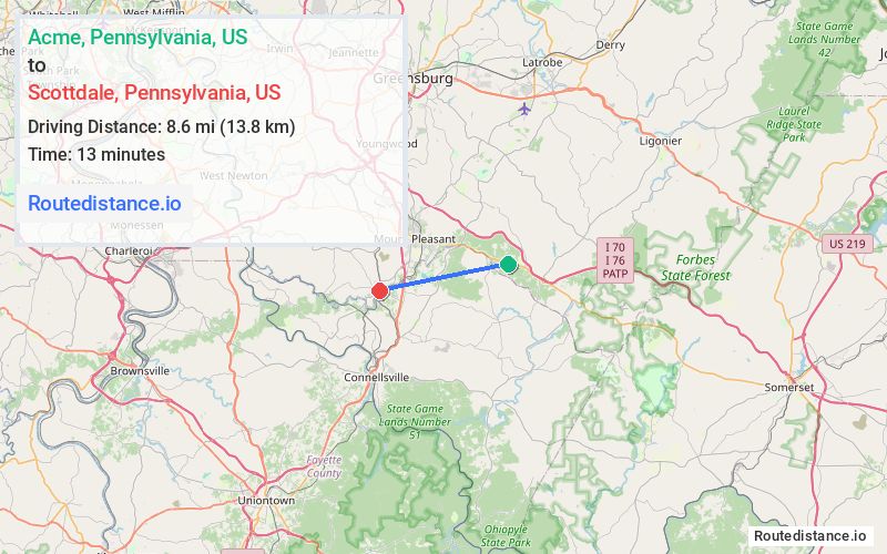 Distance from Acme to Scottdale