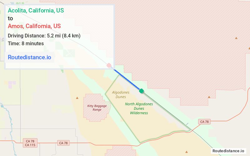 Route map from Acolita to Amos