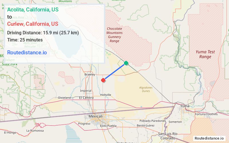 Route map from Acolita to Curlew