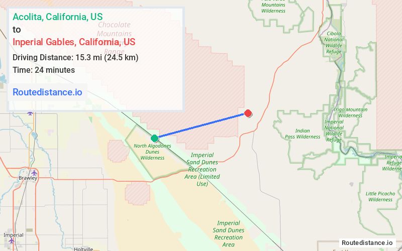 Route map from Acolita to Inperial Gables