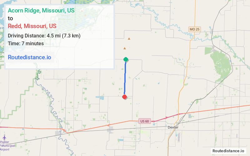 Route map from Acorn Ridge to Redd