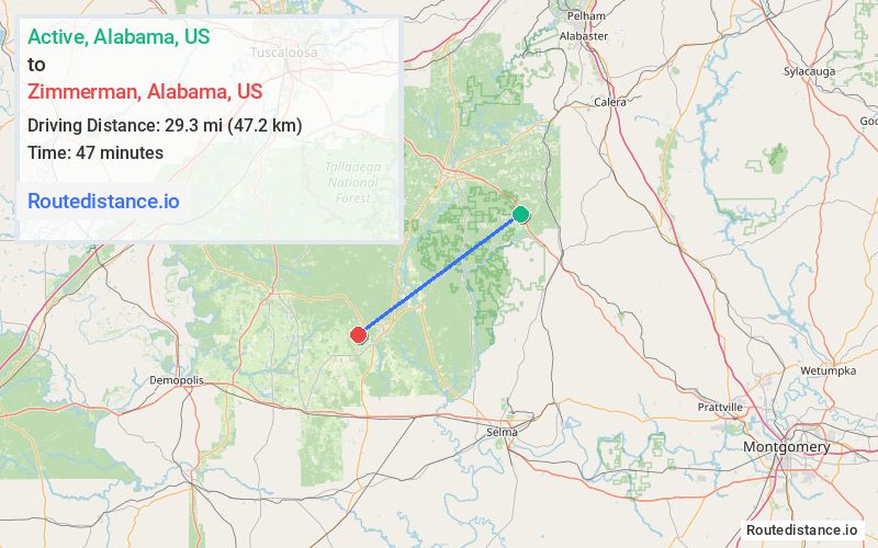 Route map from Active to Zimmerman