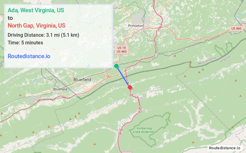 Route map from Ada to North Gap