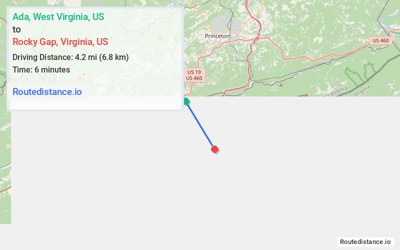 Distance from Ada to Rocky Gap