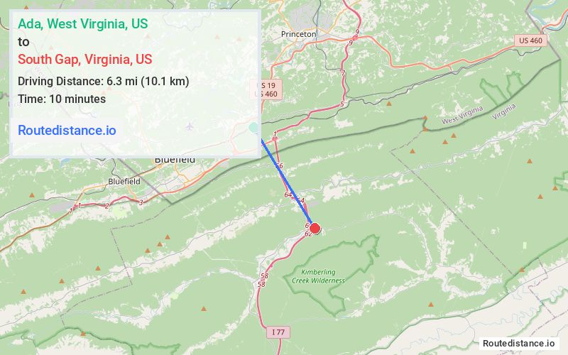 Route map from Ada to South Gap
