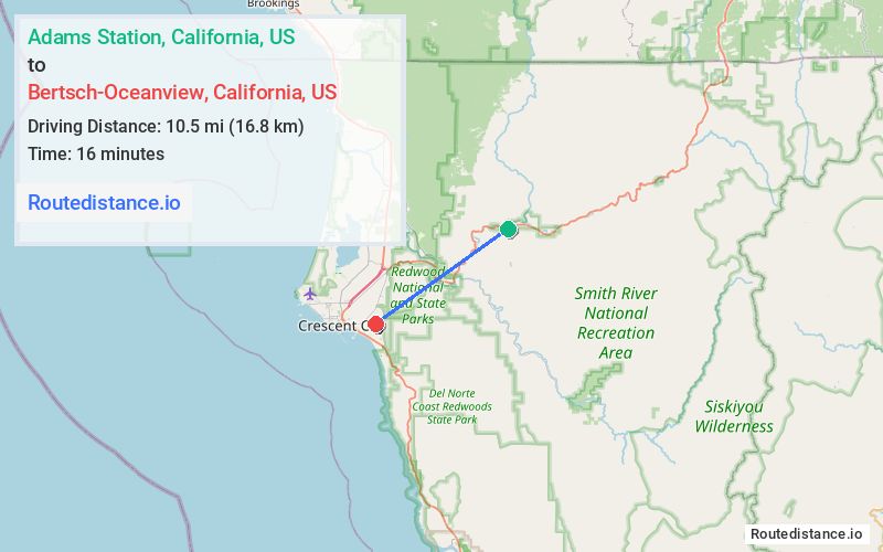 Distance from Adams Station to Bertsch-Oceanview