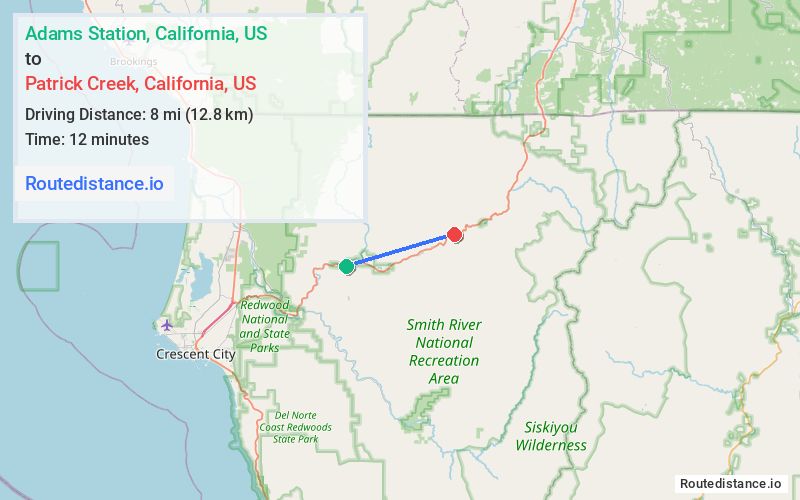 Route map from Adams Station to Patrick Creek