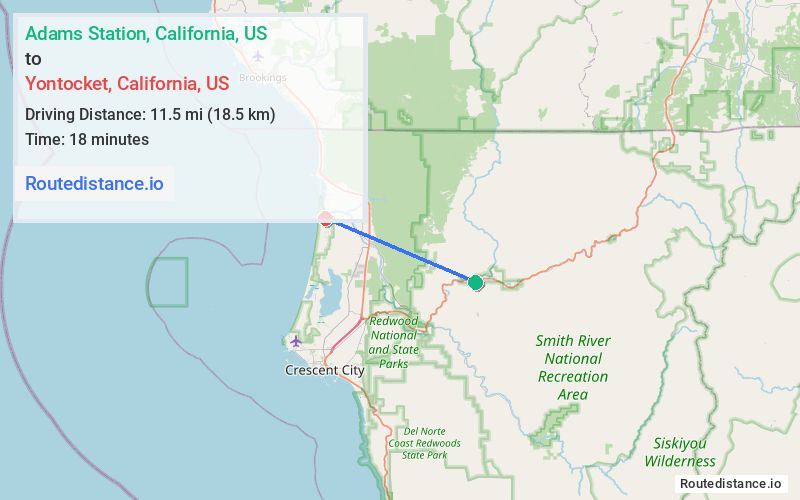Route map from Adams Station to Yontocket