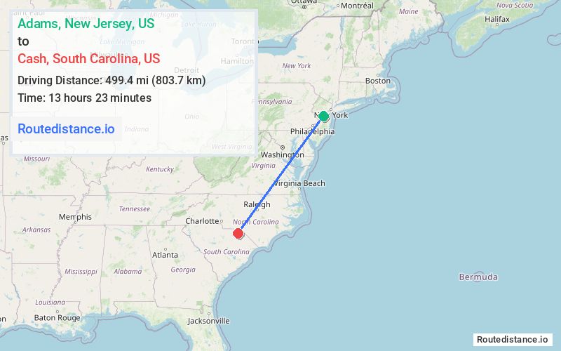 Distance from Adams to Cash