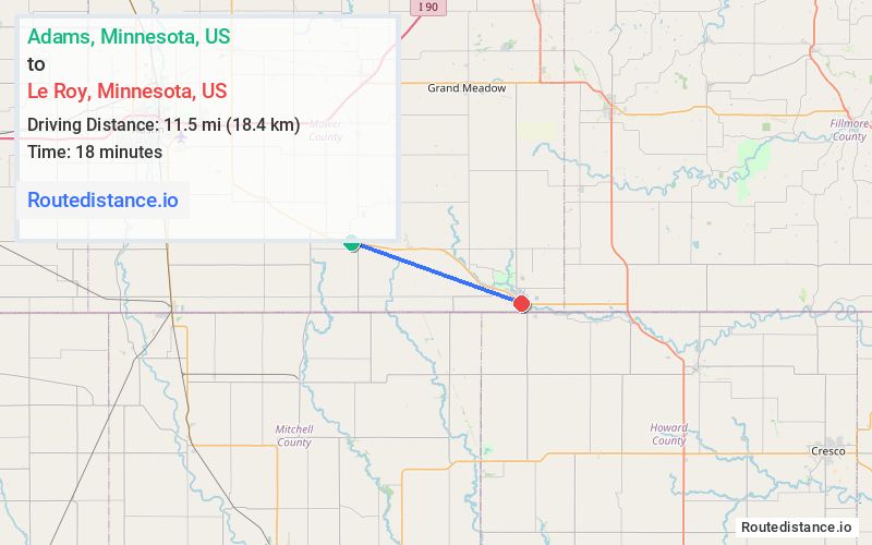 Route map from Adams to Le Roy