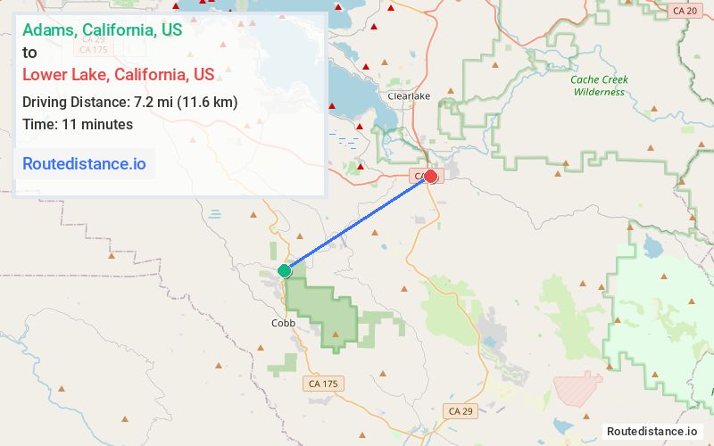 Distance from Adams to Lower Lake