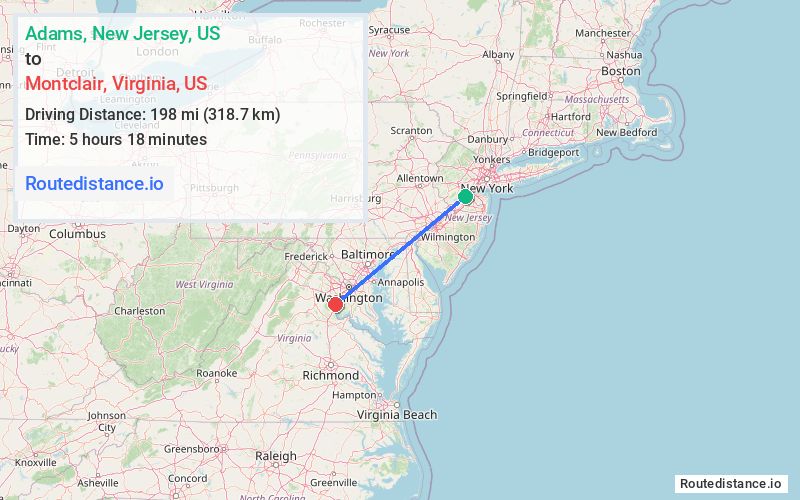 Distance from Adams to Montclair