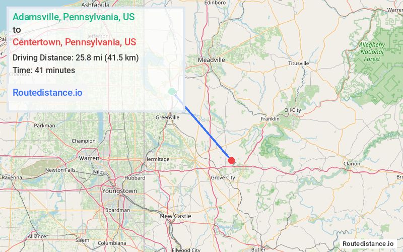 Distance from Adamsville to Centertown
