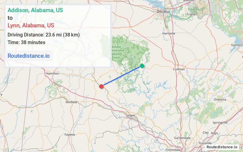 Route map from Addison to Lynn