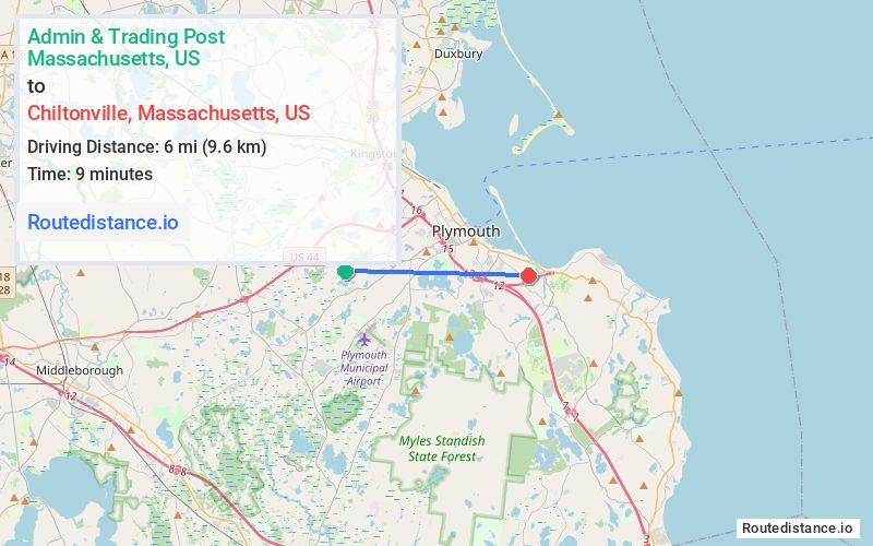 Route map from Admin & Trading Post to Chiltonville