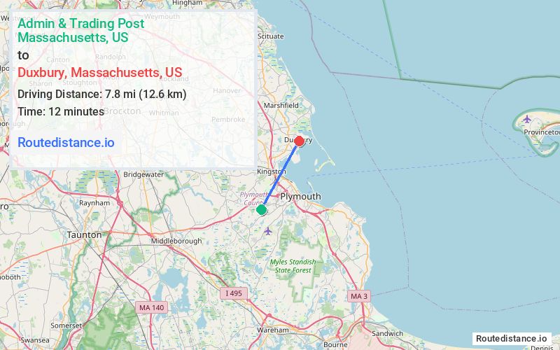 Route map from Admin & Trading Post to Duxbury