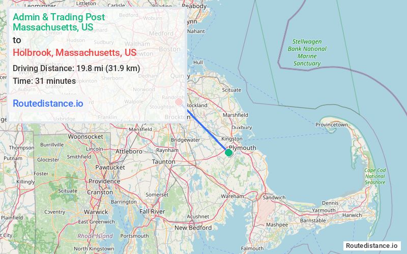 Route map from Admin & Trading Post to Holbrook
