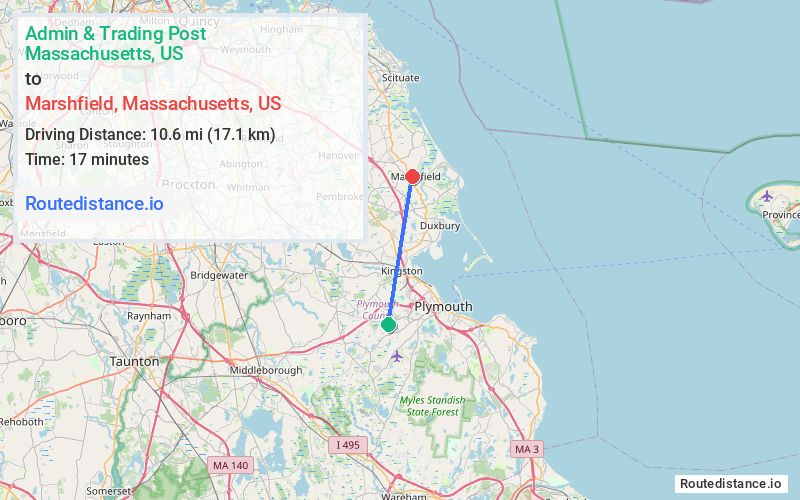 Route map from Admin & Trading Post to Marshfield