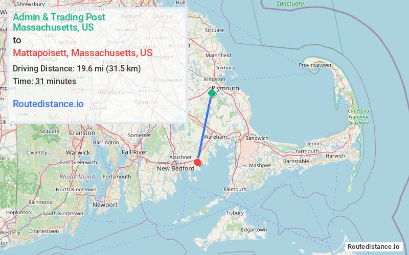 Route map from Admin & Trading Post to Mattapoisett