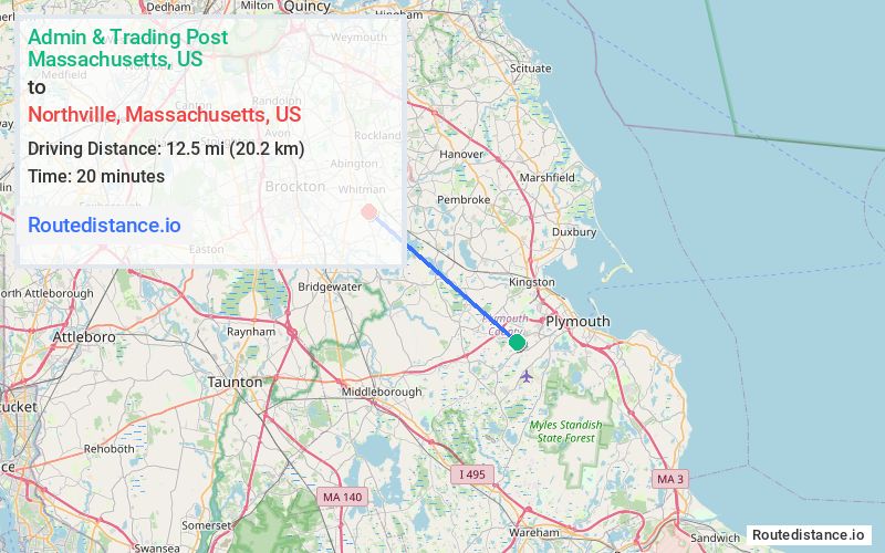 Route map from Admin & Trading Post to Northville