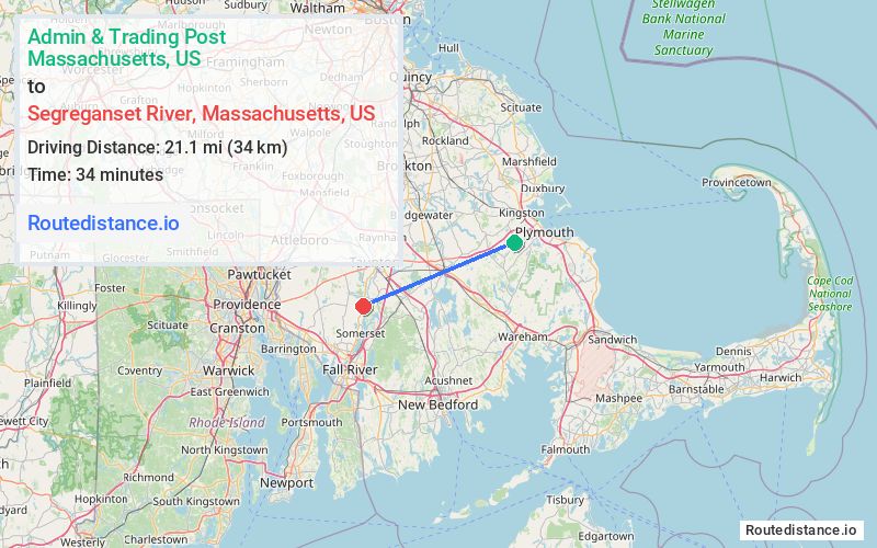 Distance from Admin & Trading Post to Segreganset River