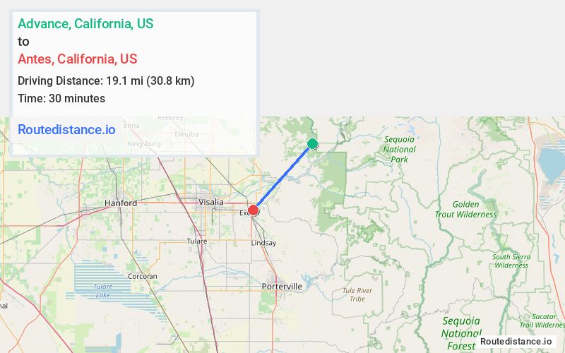 Route map from Advance to Antes