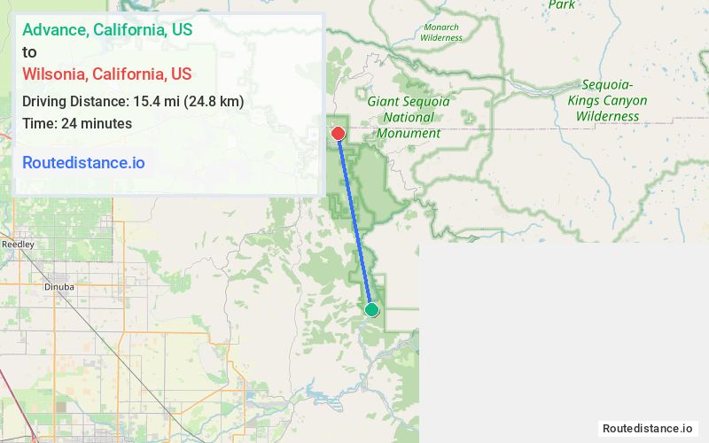 Route map from Advance to Wilsonia