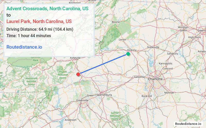 Distance from Advent Crossroads to Laurel Park
