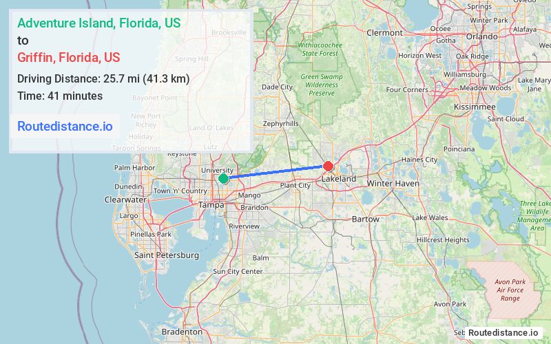 Route map from Adventure Island to Griffin