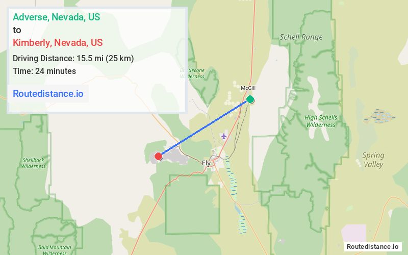 Route map from Adverse to Kimberly