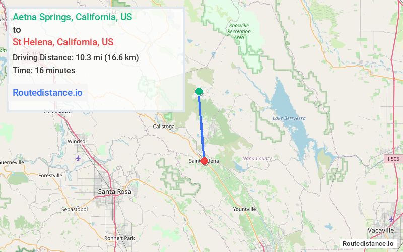 Route map from Aetna Springs to St Helena