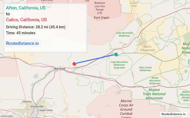 Route map from Afton to Calico