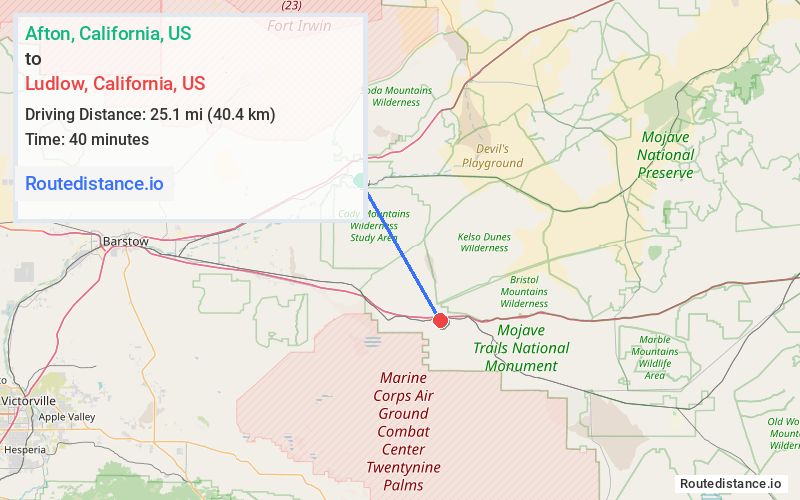 Route map from Afton to Ludlow