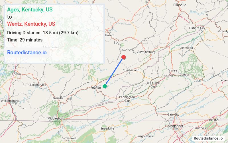 Route map from Ages to Wentz