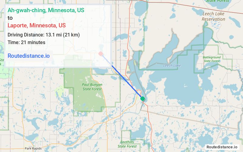 Route map from Ah-gwah-ching to Laporte